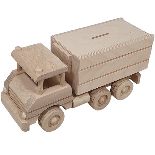 Vrachtwagen spaarpot groot beuken; Ruimte 3,9 CM