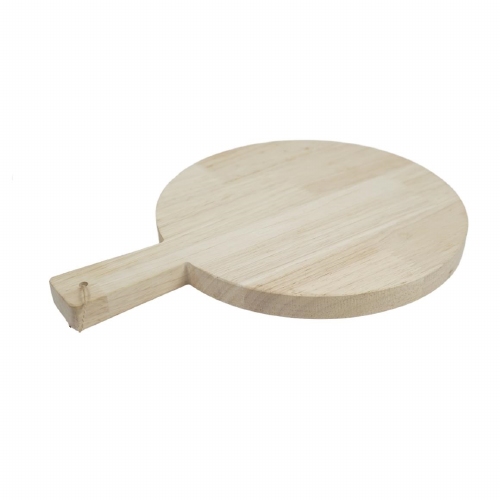 Snijplank rubberhout rond met houten handvat; L 34 CM