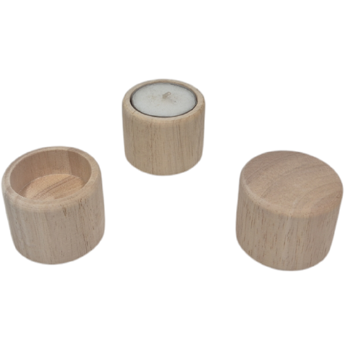 Waxinelichthouder rond staand rubberhout; H 4 CM (3182)
