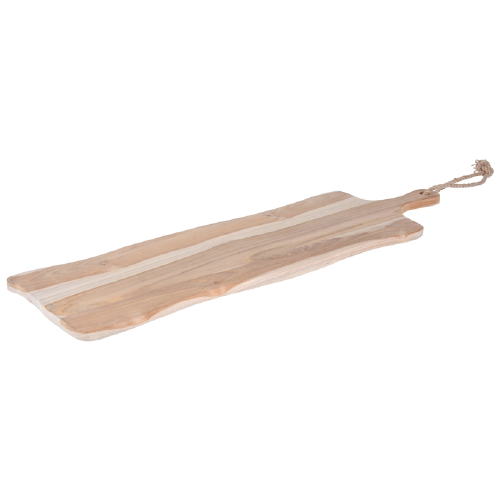Serveerplank teak met handvat en touw; L 69 CM