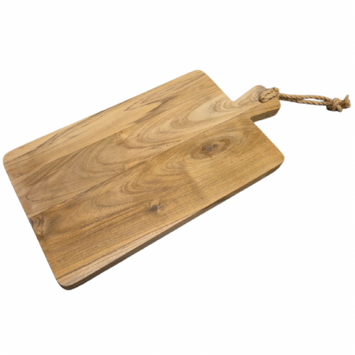 Snijplank teakhout met handvat en touw