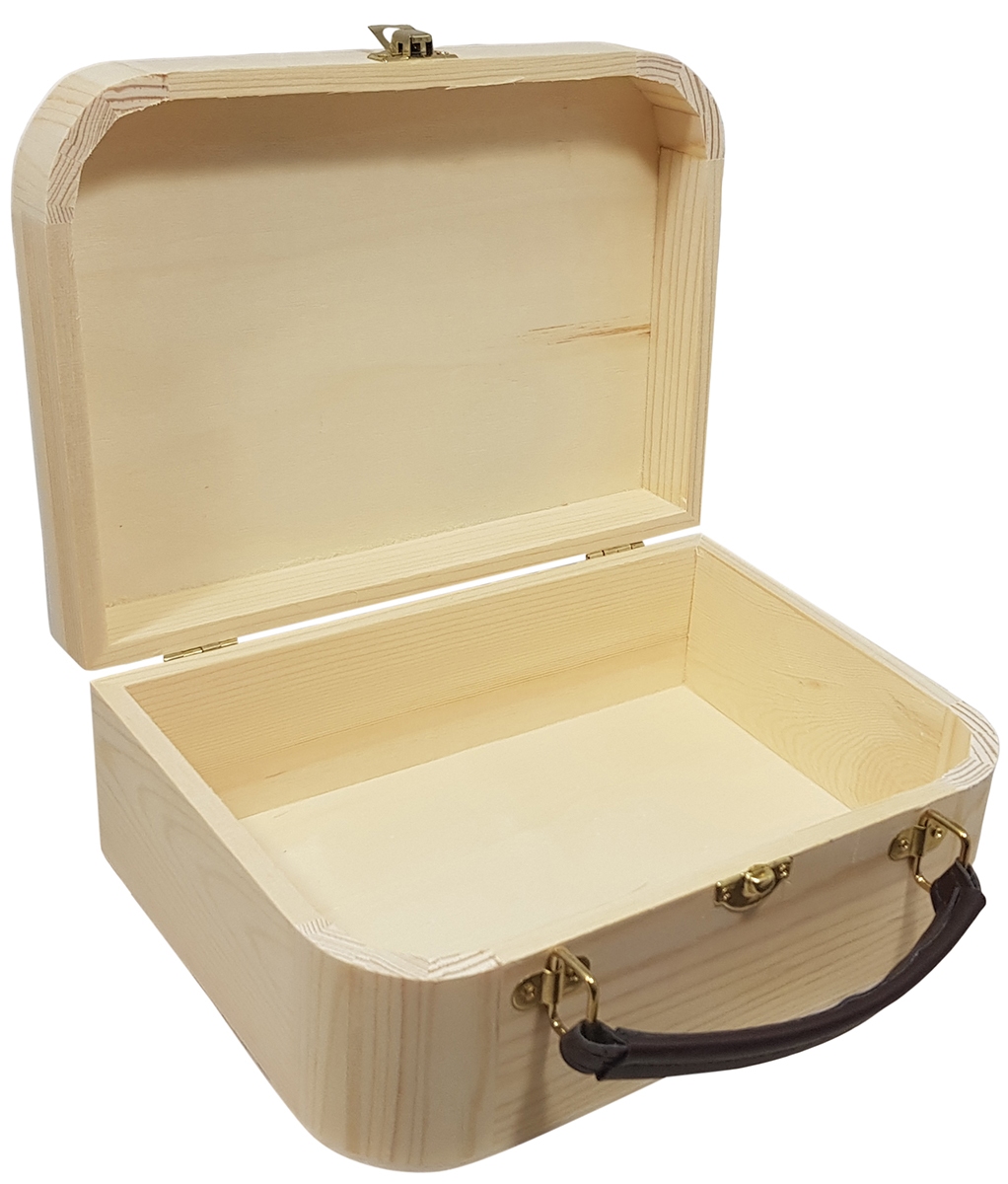 Kist / Koffertje met leren handvat grenen (9985)