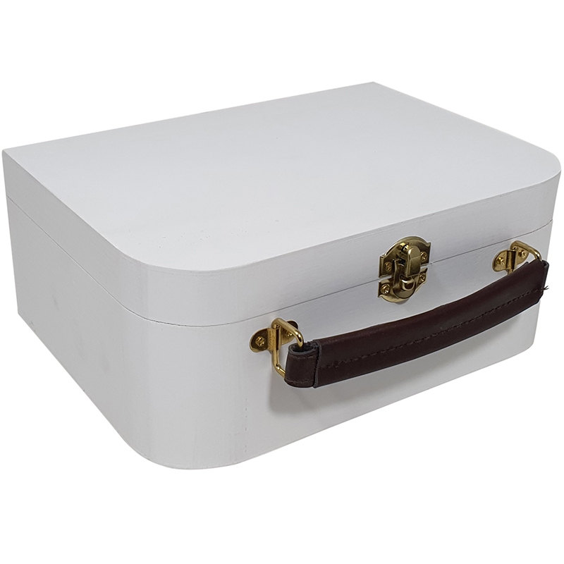 Kist / Koffertje met leren handvat wit (9985white)