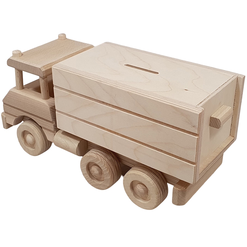 Vrachtwagen spaarpot groot beuken; Ruimte 3,9 CM